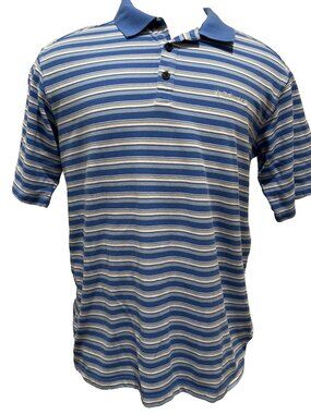 Columbia Omni-Wick Polo Shirt Mens Large Blue Striped Regular Fit
